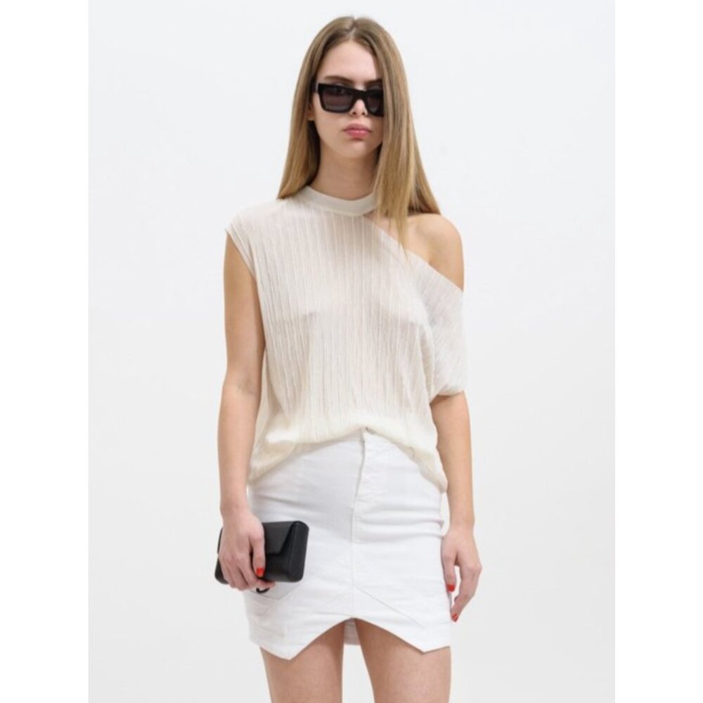 RtA Cream One-Shoulder Short Sleeve Tee